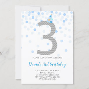 Invitation Blue Confetti Boy Party 3e anniversaire