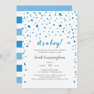 Invitation Blue Confetti C'est un Baby shower garçon