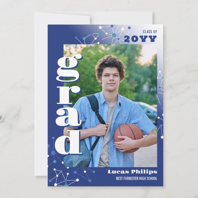 Invitation Blue Connections 2 en 1 Diplôme photo (Devant)