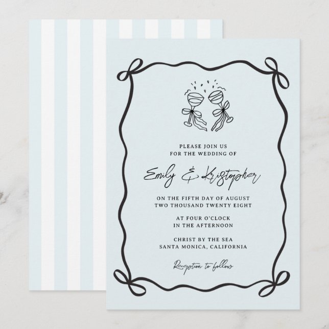 Invitation Blue  Coquette Bow Wedding (Devant / Derrière)