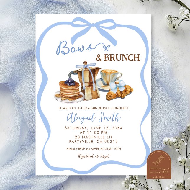 Invitation Blue coquette bows and brunch baby shower (Créateur téléchargé)