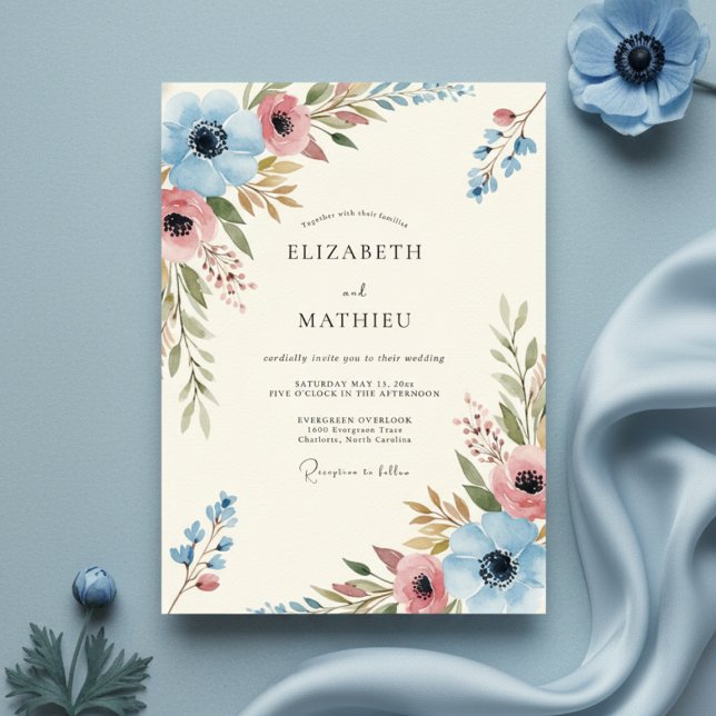 Invitation Blue Coral Painterly Bloom Wedding (Créateur téléchargé)
