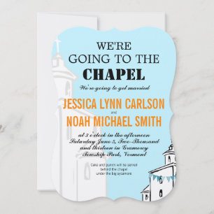 Invitation Blue Coral Retro Nous allons à la Chapelle Mariage
