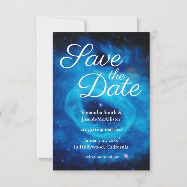 Invitation Blue Cosmic Reef Space Photo Enregistrer la date (Devant)