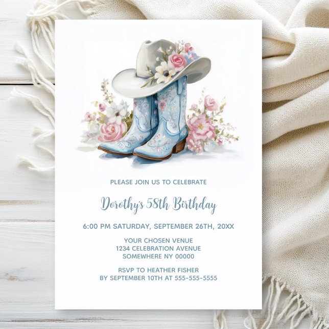Invitation Blue Cowgirl Boots and Hat Birthday Party (Créateur téléchargé)