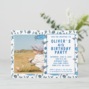 Invitation Blue Crab Sea Animaux Shell Boy Photo Anniversaire