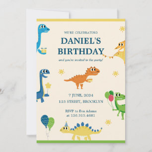 Invitation Blue Cream Fun Dinosaure pour enfants fête d'anniv