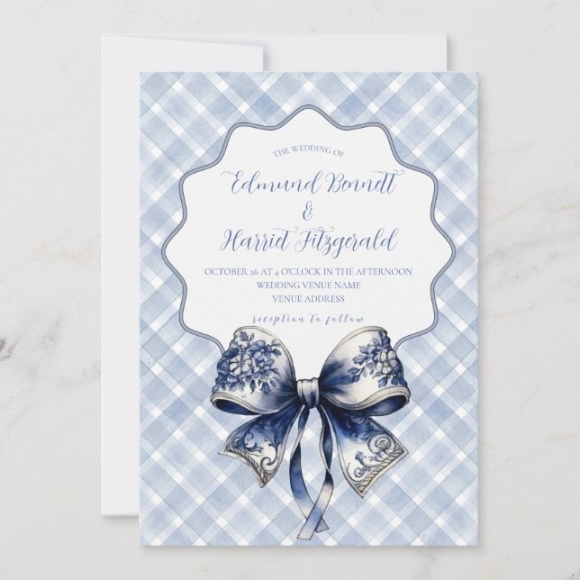 Invitation Blue Croquette Bow (Devant)
