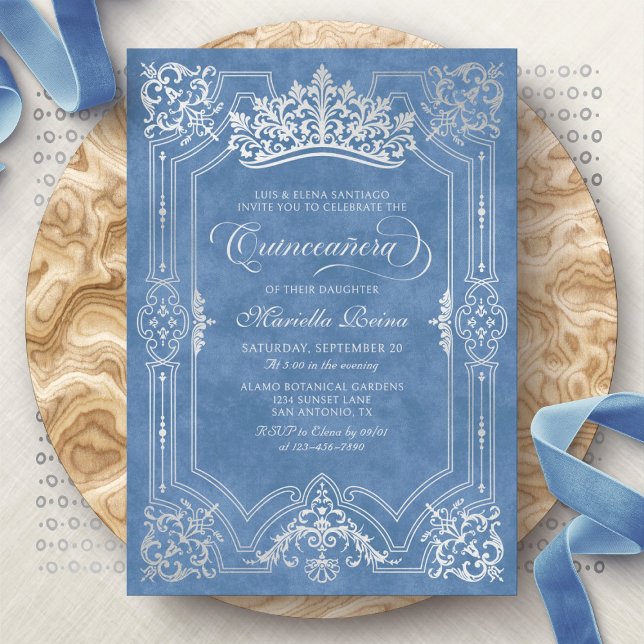 Invitation Blue Crown Tiara Elegant Quinceanera (Créateur téléchargé)