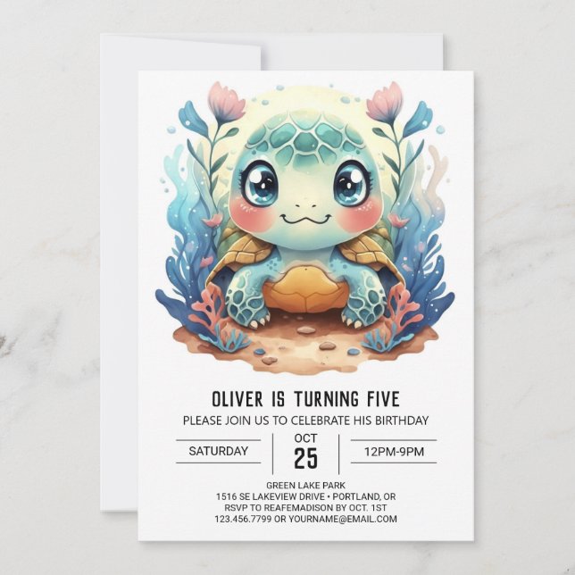 Invitation Blue Custom Aquatic Turtle Boy Anniversaire (Devant)