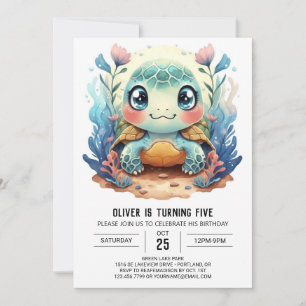 Invitation Blue Custom Aquatic Turtle Boy Anniversaire