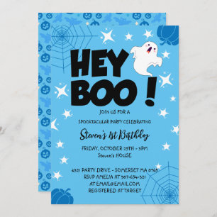 Invitation Blue Custom Halloween 1er anniversaire fête, Hey B