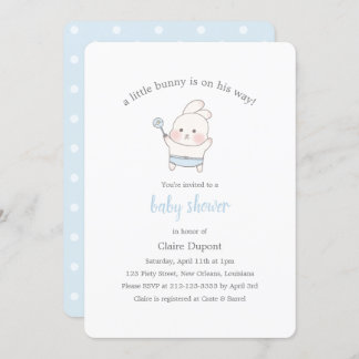 Invitation Blue Cute Bunny Aquarelle Simple Baby shower garço