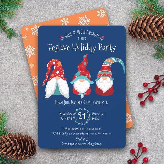 Invitation Blue Cute Gnomes Noël Festive Fête Fête Fête Fête (Créateur téléchargé)