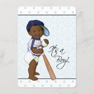 Invitation Blue Damask African American Baby Boy Douche