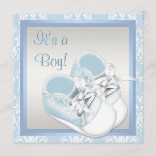 Invitation Blue Damask Chaussures Blue Damask Baby Boy Shower