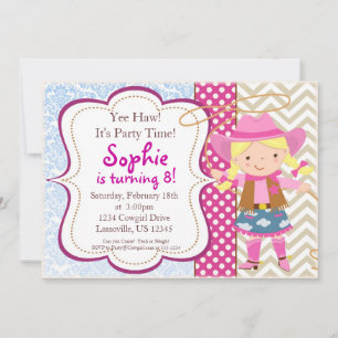 Invitation Blue Damask, fête d'anniversaire de Tan Chevron Co