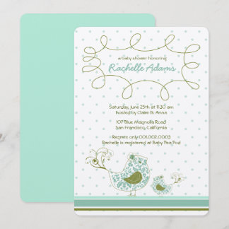 Invitation Blue Damask Maman Et Bébé Oiseau Chic Baby shower