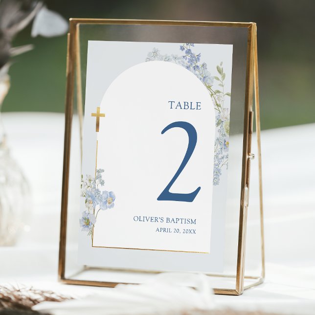 Invitation Blue Delphinium Floral Boy Baptism Table Number (Créateur téléchargé)