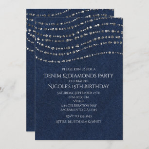 Invitation Blue Denim & Diamonds Sparkling Birthday Party