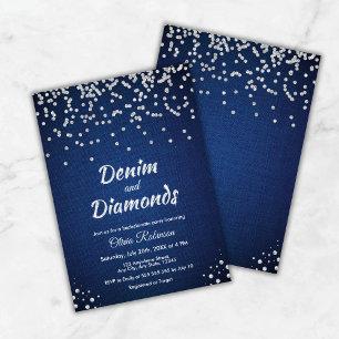 Invitation Blue Denim et Diamonds Elegant Bachelorette Party
