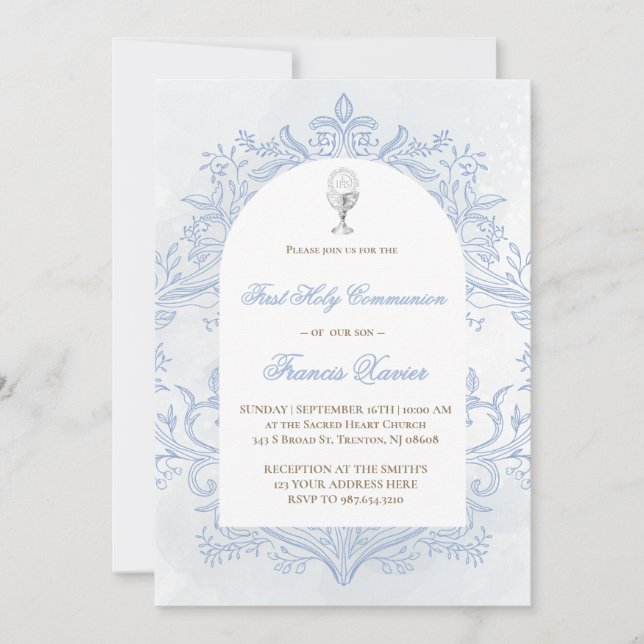 Invitation  blue design First Holy Communion (Devant)