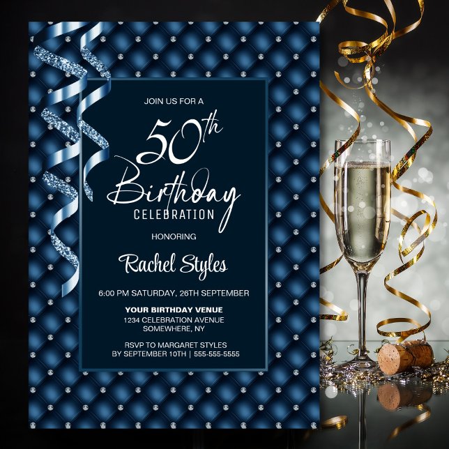 Invitation Blue Diamond Motif 50e fête d'anniversaire (Créateur téléchargé)