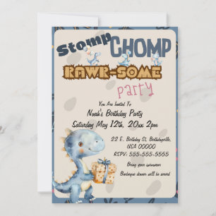 Invitation Blue Dinosaur Rawr Fête d'anniversaire