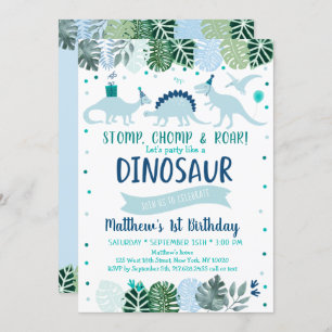 Invitation Blue Dinosaur Safari Anniversaire