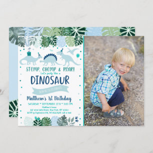 Invitation Blue Dinosaur Safari Anniversaire