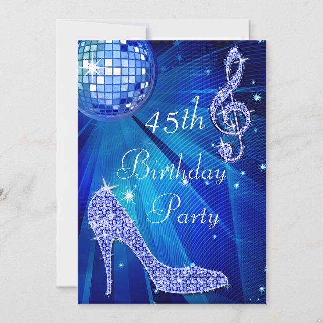 Invitation Blue Disco Ball and Heels 45e anniversaire (Devant)