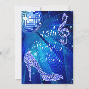 Invitation Blue Disco Ball and Heels 45e anniversaire