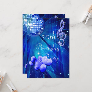 Invitation Blue Disco Ball et ballons 50e anniversaire Invita