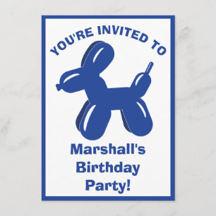 Invitation Blue Dog Balloon Animal Boys fête d'anniversaire