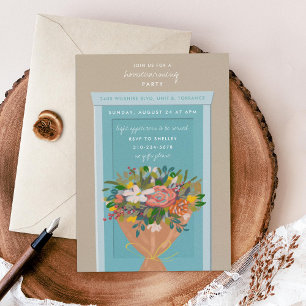Invitation Blue Door Housewarming Party Illustrated