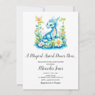 Invitation Blue Dragon Floral Baby shower d'arrivée magique