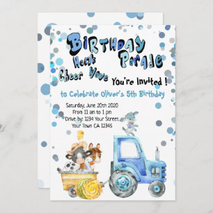 Invitation Blue Drive By Birthday Farm Animaux
