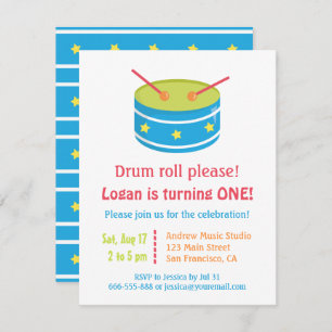 Invitation Blue Drum Roll Boy Premier anniversaire