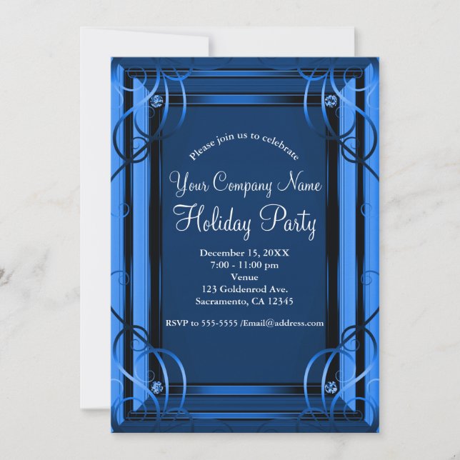Invitation Blue Elegant Company Corporate Holiday Party (Devant)