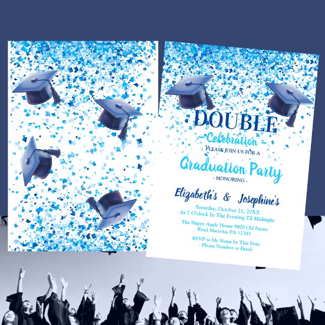 Invitation Blue Elegant double Celebration Graduation Party (Créateur téléchargé)