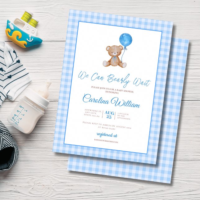 Invitation Blue élégant nous pouvons attendre baby shower (Créateur téléchargé)