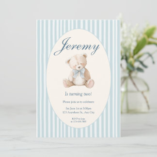 Invitation Blue Elegant Teddy Bear Baby's First Birthday Invi
