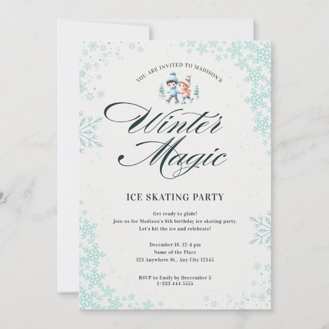 Invitation Blue Elegant Winter Snowflakes Anniversaire de enf (Devant)