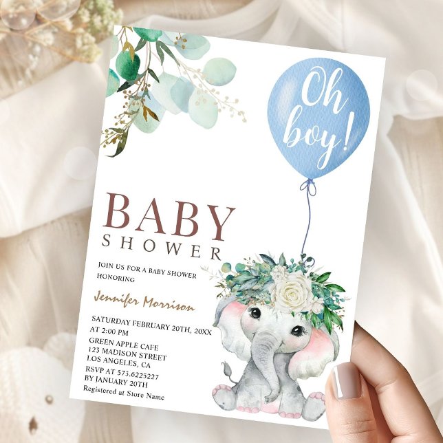 Invitation Blue Elephant Baby Shower Boy (Créateur téléchargé)