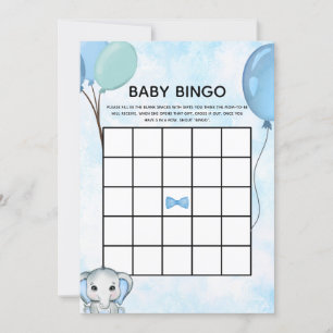 Invitation Blue Elephant Ballons Baby shower Baby Bingo Card