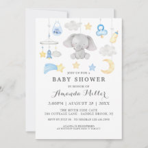 Blue Elephant Boy Toys Baby shower Aquarelle