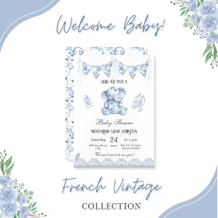 Invitation Blue Elephant Chinoiserie-Baby shower