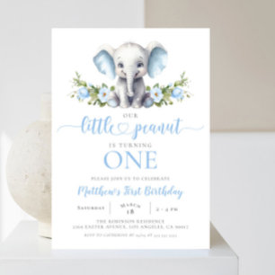 Invitation Blue Elephant Little Peanut Boy 1er anniversaire
