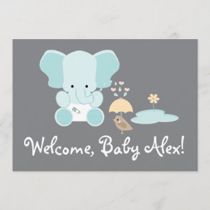 Invitation Blue Elephant Petit Oiseau Bienvenue bébé