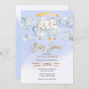 Invitation Blue Elephant Twinkle Little Star Boy Baby shower